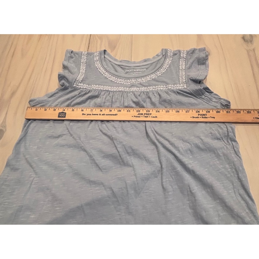 Lucky Brand Womens Blue Embroidered Cap Sleeve Cotton Top 7WP8333 SZ Large Boho - Picture 9 of 16